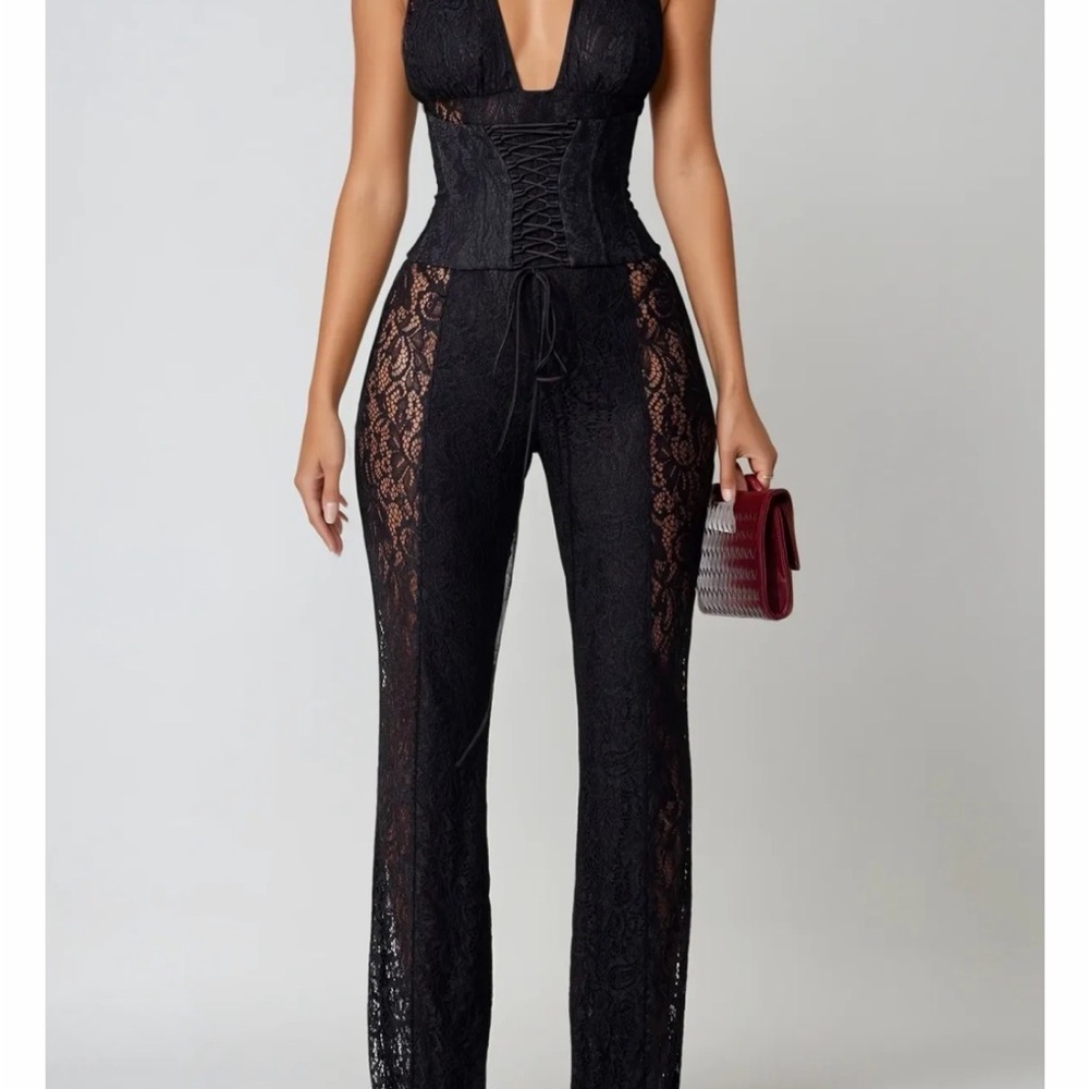 Chic Black Lace Strapless Jumpsuit